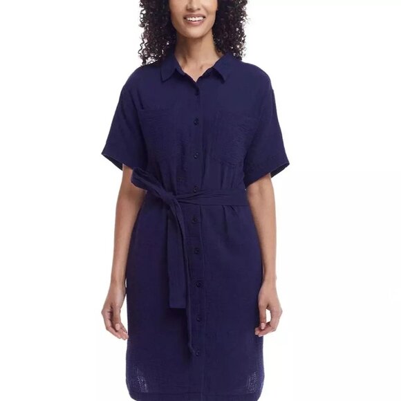 Weatherproof Dresses & Skirts - Weatherproof M 8/10 Gauze Lightweight Cotton Collared Shirt Dress Pocket Belted